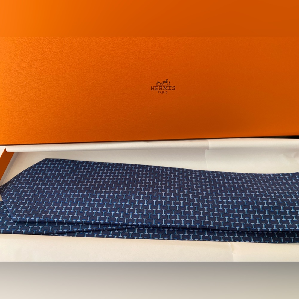 Hermes Tie 7 Quinte tie Marine / Blanc / Bleu